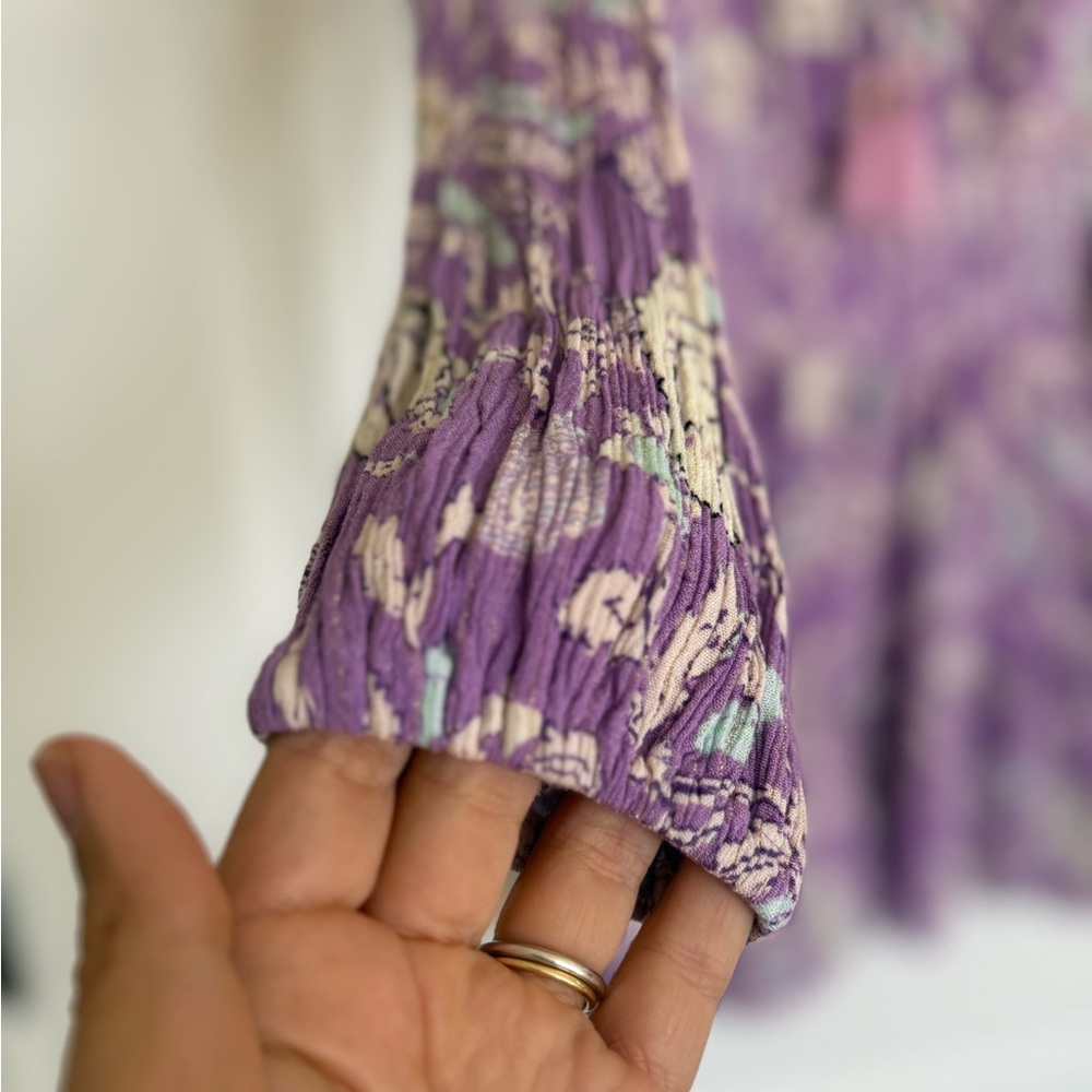 House of Harlow 1960 Purple Paisley Ruffled Boho Mini Dress Tassel Smocked - Picture 3 of 9